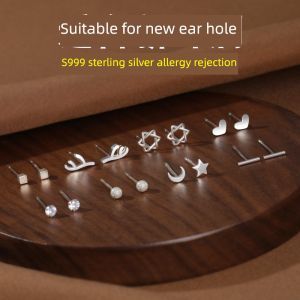 S999 Pure Silver Earrings Womens New 2025 Elegant Simple Small Sleepwear-friendly Ear Jewelry Pierced Ear Decorations