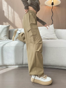 LANGPIN | Khaki Workwear Pants Womens High Waist Straight Leg Casual Wide Leg Retro American Sports Pants Spring Autumn New Arrival