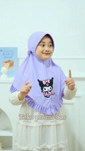 Hijab Anak Kuromi Ped Tali Belakang Usia 4-7 Tahun / Hijab Instan Anak Lucu / Jilbab kuromi