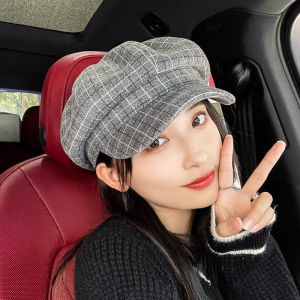 หมวกทรงแปดเหลี่ยมผ้าขนสัตว์สำหรับผู้หญิง หมวกทรงปากเป็ดแบบสวมสบาย หมวกเด็กส่งข่าว สีพื้น ปกติ ฤดูใบไม้ร่วง ฤดูหนาว บุคลิกภาพ