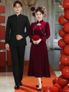 Elegant Long Sleeve Wedding Dress Chinese New Style Bridal Dress Winter Wedding Gown Formal Evening Dress Suitable for Daily Wear