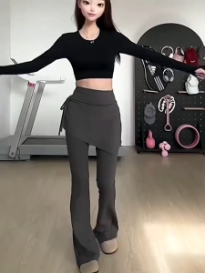 NYK Women High Waist Flare Skirt Sports Pants Slim Fit Comfortable Leggings Yoga Dance Skirt Wrinkled Pant