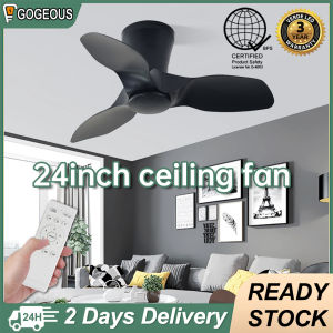 Gogeous 24inch black white ceiling fan modern 3 blades 6 speed wind nordic ceiling fan with remote for dining room restaurant living room bedroom