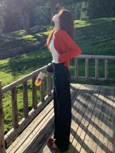 High Waist Straight Leg Deep Blue Jeans Womens Loose Slimming Long Trousers Floor-Length Pants for Tall Women 175cm