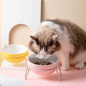 Rennas Cat Bowl Ceramic Food With Stand Anti Ant Dog Pet Double Water Fixed Heightened Rack Protect