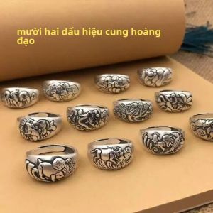Nhẫn Bạc Mở Điều Chỉnh Họa Tiết Cung Hoàng Đạo