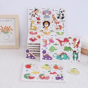 Bảng Ghép Hình Núm Gỗ Nhiều Chủ Đề Kèm Chữ Tiếng Anh YOOKIDDO 15x22 - Giáo Dục Sớm Cho Bé 1-3 Tuổi Giáo Cụ Montessori