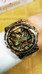 Nam Cao Cấp Quân Đội Đồng Hồ Cơ Khí Iced Out Vàng Đồng Hồ Tự Động Dây Thép Không Gỉ Dạ Quang Thời Trang Đồng Hồ Đeo Tay