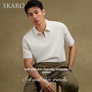 Smooth Breathable Mens Polo Shirt Half Buttoned Seasand Pattern