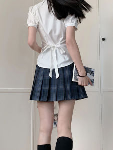 Original Design JK Uniform Pure Desire Waist-Cinching Womens Shirt White Spicy College Style Short Sleeve Polo Neck Top