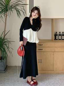 Elegant Black French Style Half Skirt Set Womens Fashion Autumn Collection Beautiful Gentle Early Autumn Whole Set