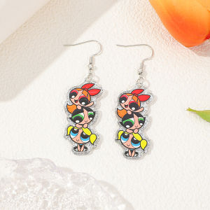1pair Kawaii Powerpuff Girls Pendant Acrylic Earrings for Girl Accessories Gifts