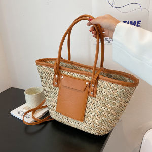 กระเป๋าถือผ้าใบถักขนาดใหญ่แฟชั่นสำหรับผู้หญิง กระเป๋าสะพายไหล่ข้างเดียว กระเป๋าถือใส่ของใช้ในครัวเรือน กระเป๋าสะพายไหล่แบบลำลอง