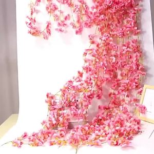 180Cm Pink Artificial Sakura Flowers Vine Wedding Party Garden Rose Arch Home Decor Christmas Background Wall Bridal Accessories