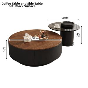 Walnut Wood Luxurious Round Living Room Coffee Table Set