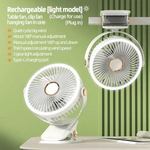 Rechargeable Desktop and Clip on LED Light Fan with Circulating Air Fan 2000mAh Portable Wireless Mobile Ceiling Fan Amagi