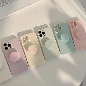 Korean Macaron Candy Colors With Stand Holder Phone Case for iPhone 17 Air 16 15 14 13 12 11 Pro Max Plus Shockproof Soft Cover