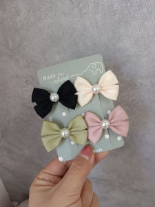 Korean Sweet Kids Barrettes Suit Black Pink Beige White Green Pearl Mini Bow Side Clip Bang Clip