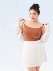 พลัสไซส์ เสื้อกั๊ก ผู้หญิง เสื้อสายเดี่ยว มีแผ่นรองหน้าอก ฤดูร้อน เสื้อผ้าชั้นฐานมาใหม่ ผ้า Modal เรียบง่าย สไตล์สีบริสุทธิ์