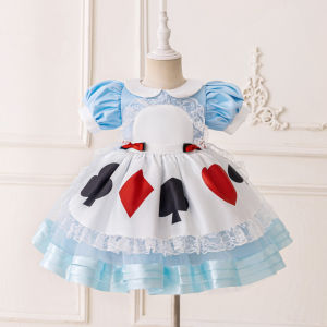 Alice in Wonderland Print Puffy Princess Dress