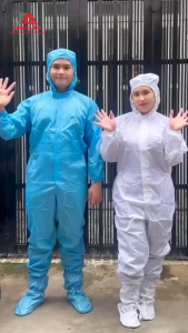 Quần Áo Tĩnh Điện Liền Thân Có Mũ Nam Nữ Phòng Sạch Nhà Máy - Màu Trắng Hồng Xanh Dương