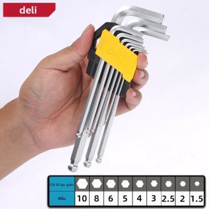 Bộ Cờ Lê Allen Deli 9 Món Tay Dài Đầu Lục Giác Tua Vít 1.5mm Đến 10mm Dụng Cụ Sửa Chữa Xe Đạp Chất Liệu Hợp Kim
