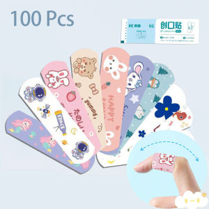 100Pcs Band-Aids Children Cute Cartoon Pattern Waterproof Breathable Stickable Wound First Aids Medical Hemostatic Stickers Aid