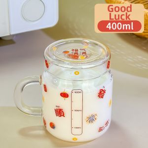 Graduated Lid Microwave-safe Glass Milk Cup