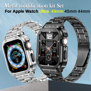 Luxury Strap+Case For Apple Watch Band Ultra 3 2 49mm 45mm 44mm 40mm 41mm 46mm 42mm Bumper frame Cover Accessories Stainless Steel+Metal Case iwatch series 11 10 9 8 7 6 5 4 SE 2 Mod Kit strap