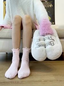 7CM Selipar Pakaian Luar Wanita Kasut Berbulu Putih Mewah Wanita Rasa Reka Bentuk Tebal Tebal Baotou Lembut Kasut Bulu Musim Luruh dan Musim Sejuk