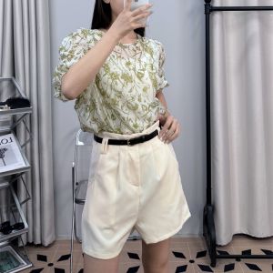 Quần Short Công Sở Cạp Cao Thường Ngày Cho Nữ Mùa Hè 2024 Quần Short Công Sở Ống Đứng Bằng Vải Polyester Pha Trộn