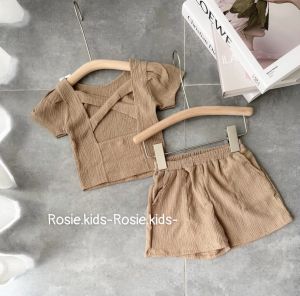 Bộ quần áo Ngắn Tay bé gái chất liệu đũi xốp ngắn tay hở lưng cao cấp cho bé gái 8-33kg bộ quần áo mùa hè bé gái