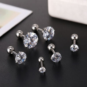 Fy💙 Anting super mengkilap dengan kancing berlian / anting berlian imitasi bulat sederhana / anting-anting zirkon baja titanium asli perhiasan / anting-anting fashion