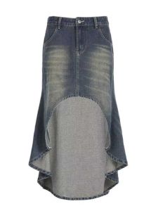 This Years Popular Beautiful Temperament Dress Asymmetrical Skirt Womens 2024 New Arrival High Waist Wash Do the Old Cowboy Skirt