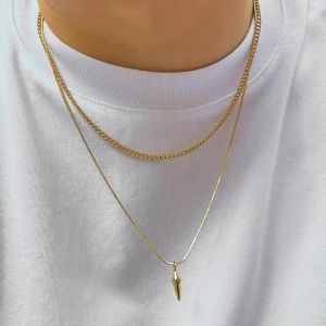 Ingemark | Ingemark 2Pc/Set Trend Stainless Steel Rivets Pendant Choker Necklace for Men Retro  Gold Color Chic Thin Neck Chain New Jewelry