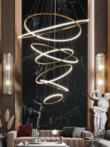 Modern Minimalist Large Chandelier Living Room Stainless Steel Luxury Villa Loft Apartment Double-Story Staircase Ring Light