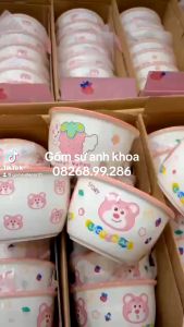 Bát Ăn Cơm Bát Chè Đĩa Sứ Chén Dĩa Sứ Dễ Thương Cute Decor Cao Cấp dáng vuông tròn xinh yêu Họa Tiết Gấu Dâu Dễ Thương