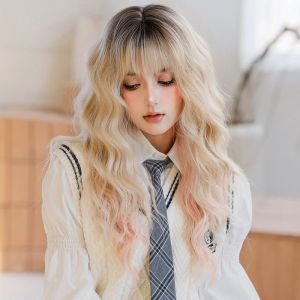 Ombre Tóc Vàng Tổng Hợp Tóc Giả Dành Cho Nữ Mật Độ Cao Thân Dài Lượn Sóng Với Nổ Màu Hồng & Tóc Vàng Trang Phục Tóc 26 + Inch Average Kích Thước Nắp