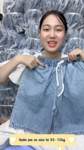 Quần short jean nữ ống rộng quần ngố lững bò lưng chun  dây rút co giãn có bigsize  40-90KG