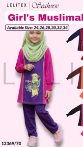 [Lelitex] Girls Muslimah Cotton Blend Colorful Long Sleeve + Long Pant Set Fit A-shape Cutting Elastic Cuff Slight Stretchy