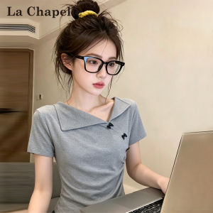 La Chapelle | Gray Irregular Shoulder Short Sleeve Slim Fit T-Shirt Summer Short Top