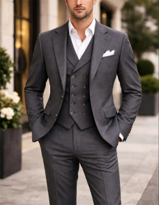 High-End Slim Fit 3 Pcs Set Formal Wedding Suits for Men Casual Business Groom Tuxedos with Jacket Vest Pants for Party Prom
