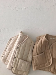 Korean Style Autumn Winter Childrens Clothes Retro Fashion Baby Trendy Boys And Girls Vest Windproof Versatile round Neck Solid Color