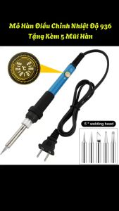 Mỏ Hàn Điều Chỉnh Nhiệt Độ 936 220V 60W Tặng Kèm 5 Mũi (Loại Tốt)