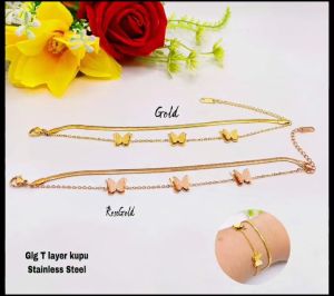 Gelang Tangan 2Layar Kupu-kupu Keramik Dan Gliter Titanium