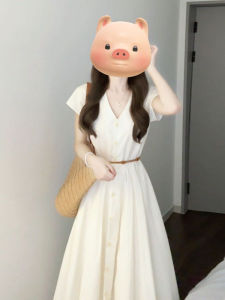 CHANGTONG | French Elegance V-Neck Slim Fit Long Dress