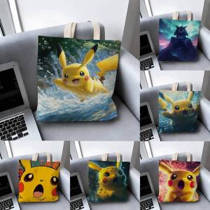 Bandai | Pokemon Anime Artwork Collection Storage Bags Tote Bag Travel Summer Beach Shoulder Bag Reusable Grocery Shopping Bag Anime