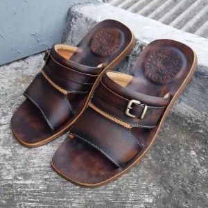 SANDAL KULIT PRIA DR. IAM 4017 COKLAT ( PRODUKSI SENDIRI )