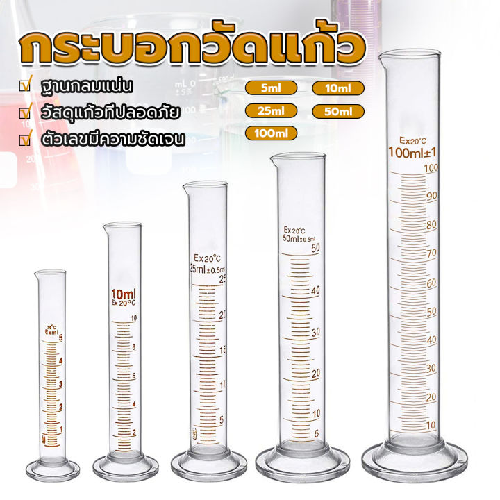Cozy กระบอกตวง การตวงปริมาตร ชนิดแก้ว ขนาด 5ml 10ml 25ml 50ml 100ml Glass measuring cylinder