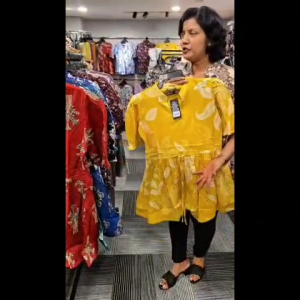Madanikas Cotton Floral Short Kurti with V-Neck Collar & Puff Sleeves MA Series